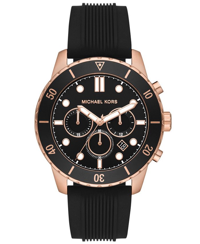 Michael Kors Men's Cunningham Chronograph Black Silicone Watch 44mm ...