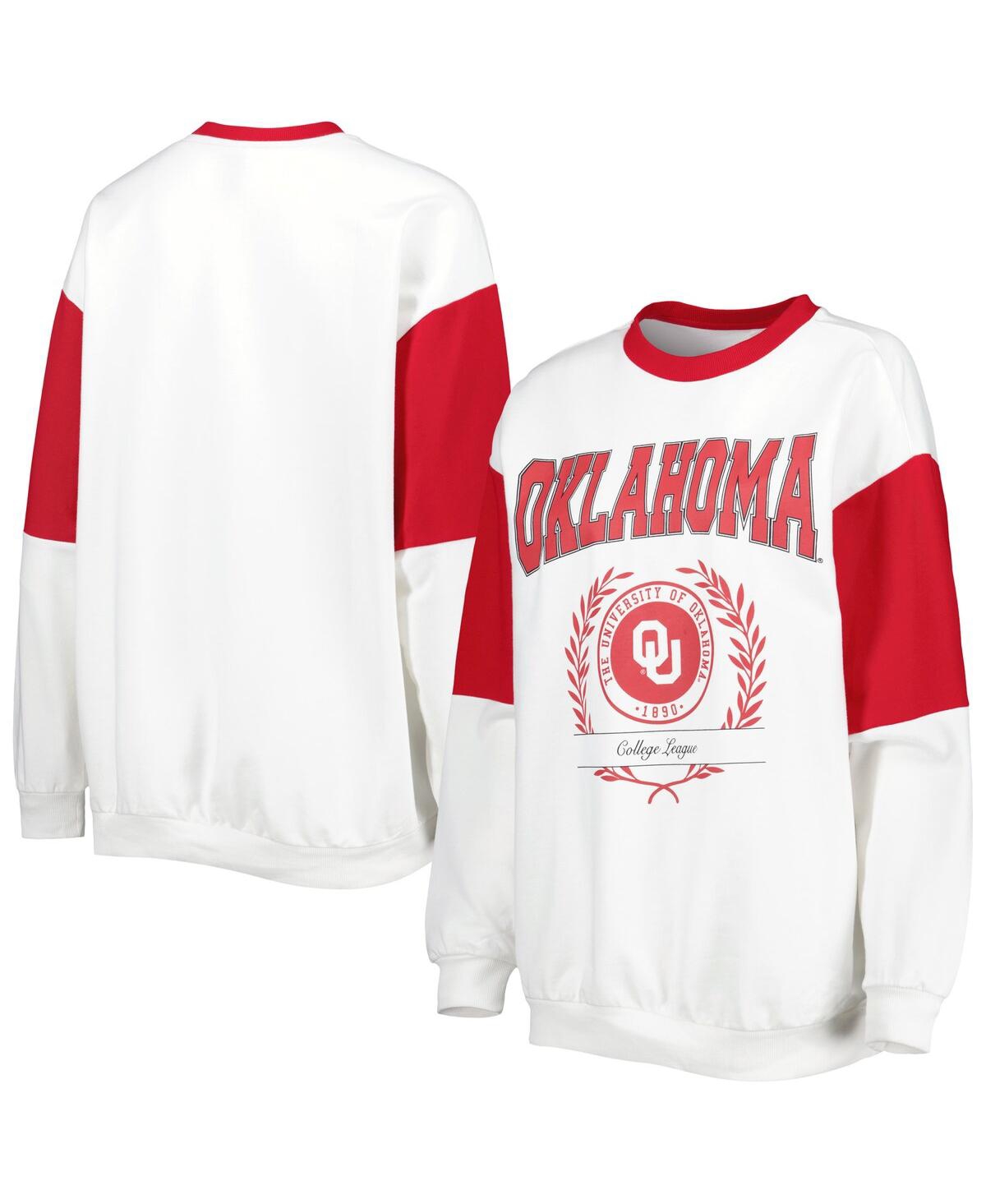 GAMEDAY COUTURE WOMEN'S GAMEDAY COUTURE WHITE OKLAHOMA SOONERS IT'S A VIBE DOLMAN PULLOVER SWEATSHIRT 