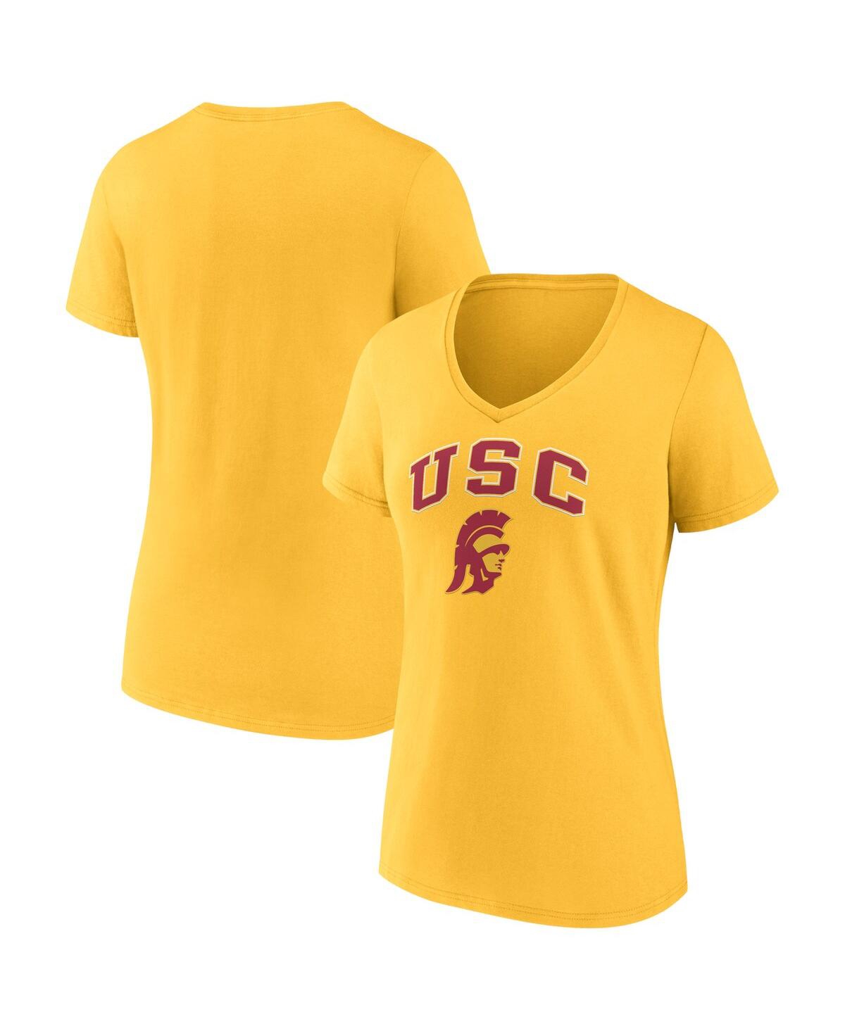 Shop Fanatics Women's  Gold Usc Trojans Evergreen Campus V-neck T-shirt
