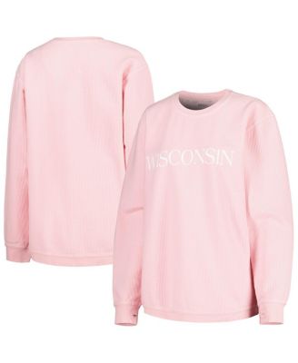 Women's Pink Wisconsin Badgers Comfy Cord Bar Print Pullover Sweatshirt