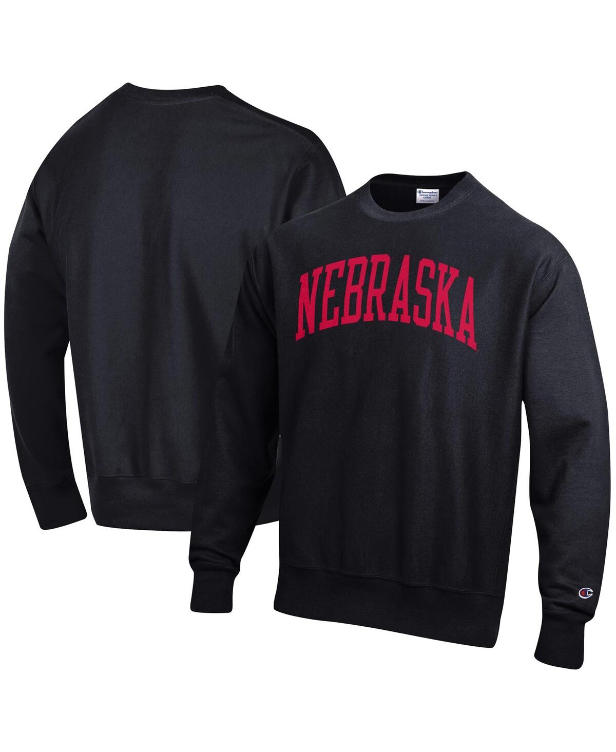 Champion Men's  Black Nebraska Huskers Arch Reverse Weave Pullover Sweatshirt