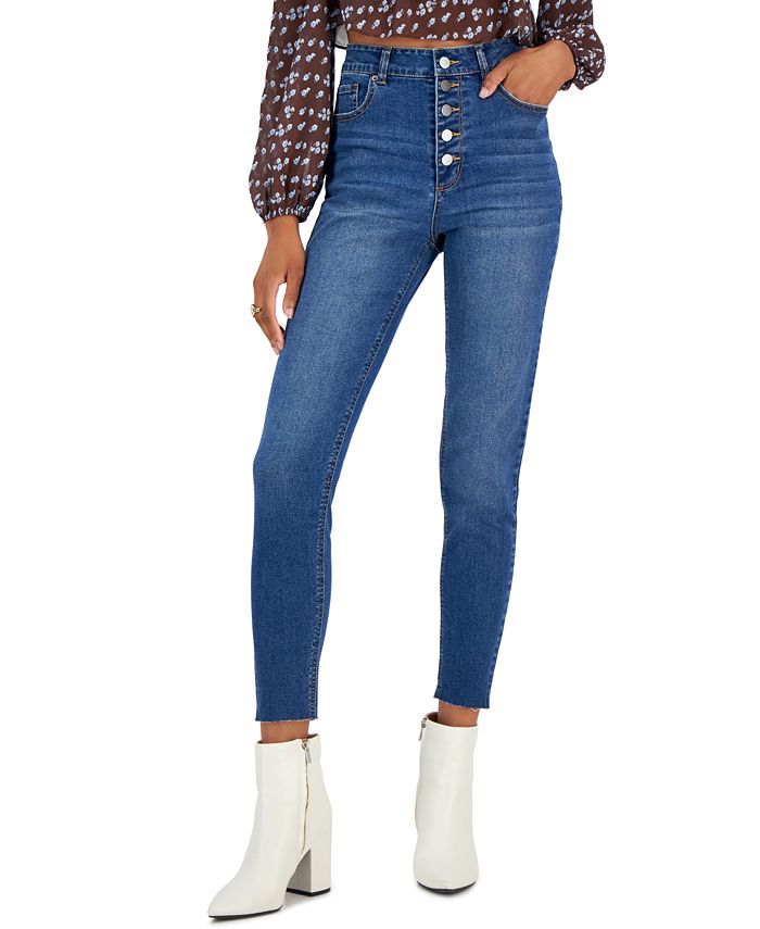 Tinseltown Juniors' Button-Fly Mid-Rise Skinny Ankle Jeans