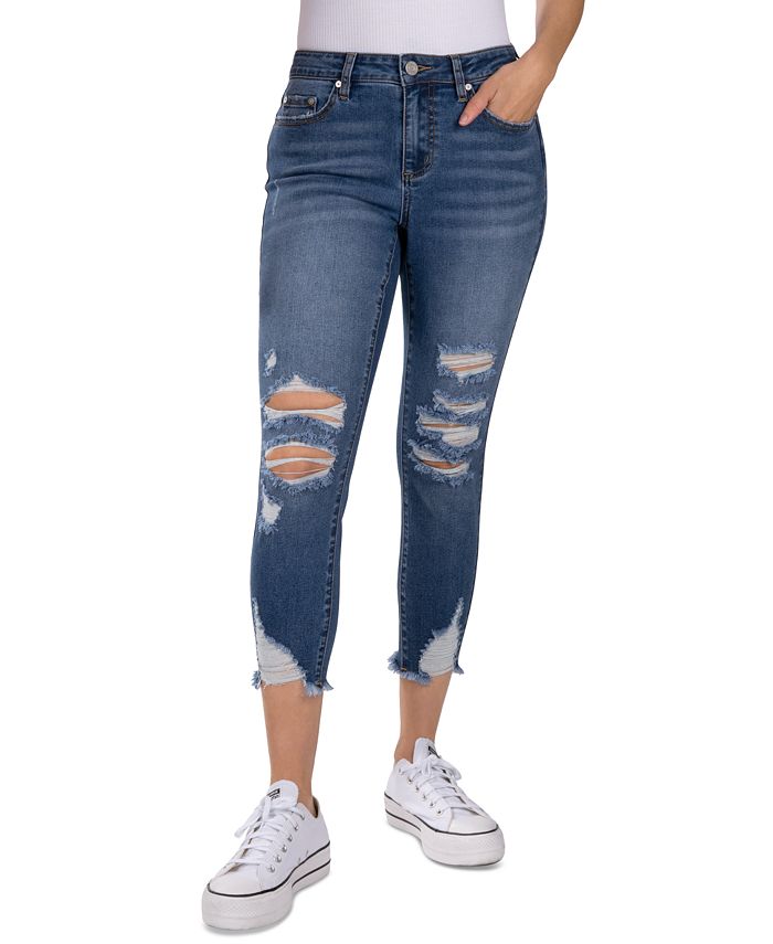Indigo Rein Juniors' Mid-Rise Cropped Distress Jeans - Macy's