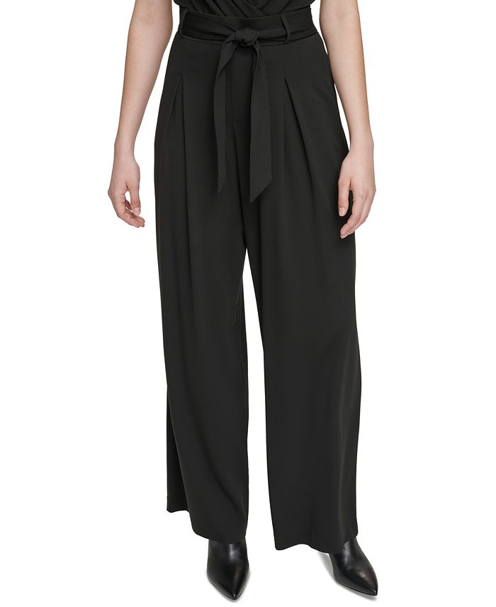 Calvin Klein Women's Belted Pleated-Front Pants - Macy's