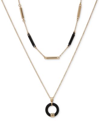 DKNY - Gold-Tone Black Bar & Circle Layered Pendant Necklace, 16" + 3" extender