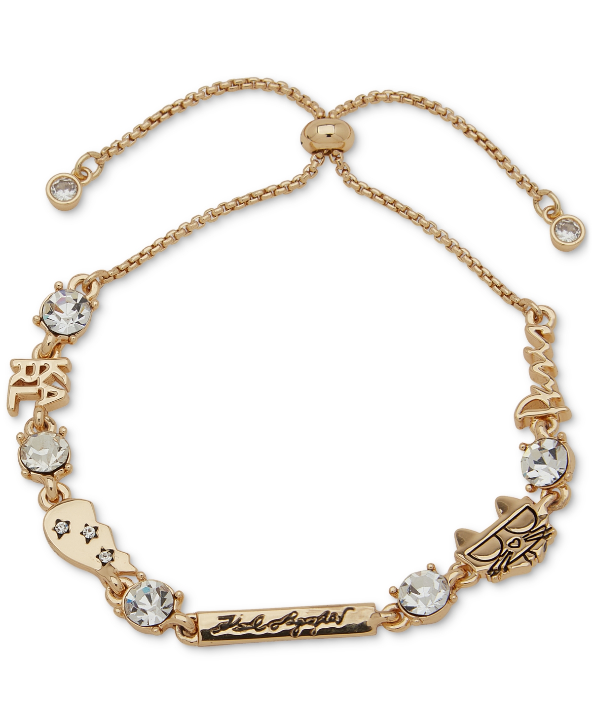 Karl Lagerfeld Gold-tone Crystal & Logo Slider Bracelet In White