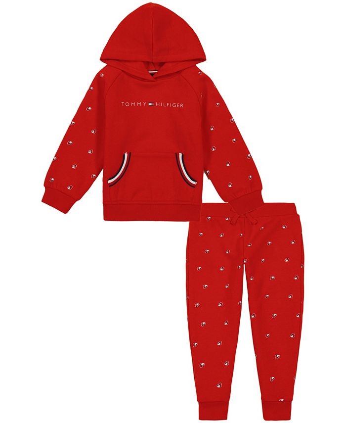 Tommy Hilfiger Little Girl Heart Logo Print Fleece Hoodie Sweatsuit, 2 ...