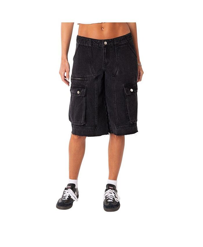Edikted Women s Low Rise Denim Cargo Bermuda Shorts Macy s