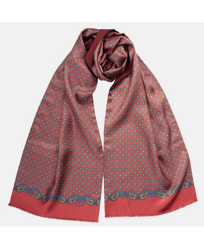 Elizabetta Mens Red Silk Paisley Scarf - Italian Wool Lined