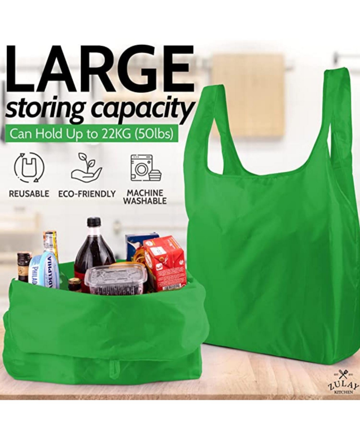 5 Pack 50 Pound Reusable Grocery Bags - With Handles