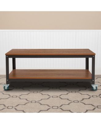 Tv Stand In Wood Grain Finish With Metal Wheels