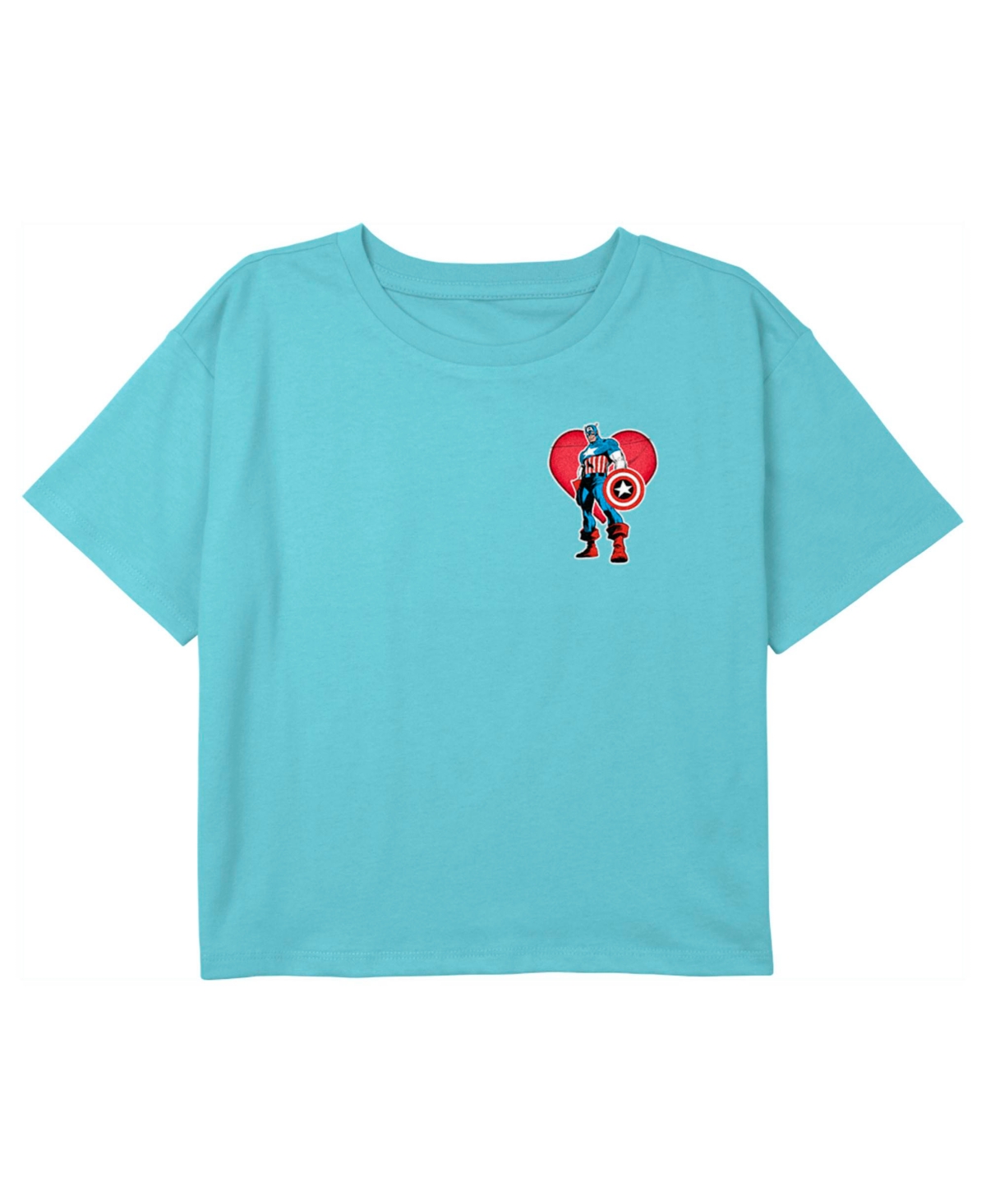 Marvel Girl's  Captain America Small Heart Portrait Child T-shirt In Blue