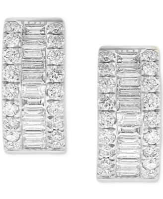 EFFY&reg; Diamond Baguette & Round Small Huggie Hoop Earrings (1-1/5 ct. t.w.) in 14k White Gold, 0.625"