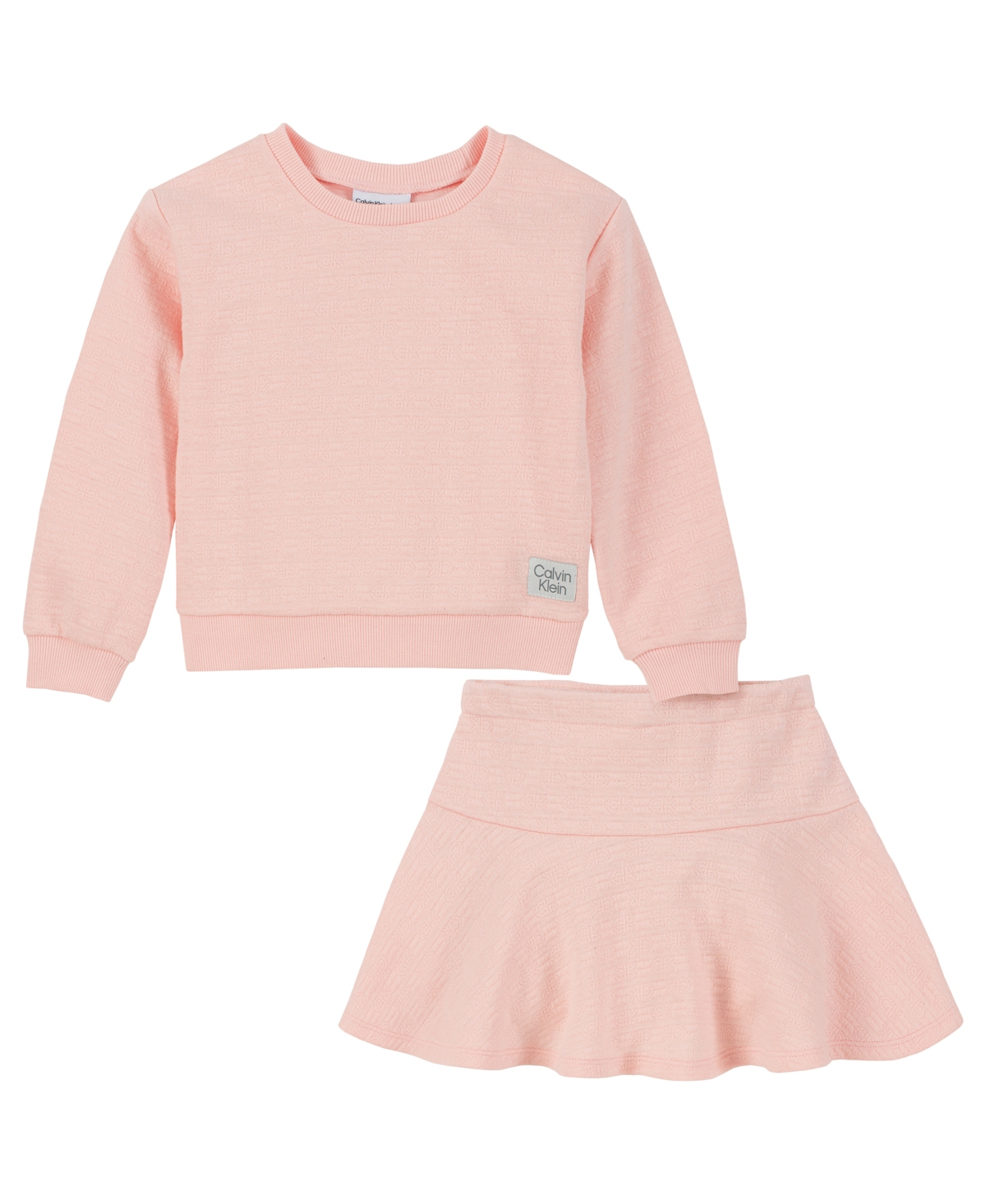 Calvin Klein Little Girls Quilted Double-knit Crew-neck Tunic And Skort, 2 Piece Set In Pink