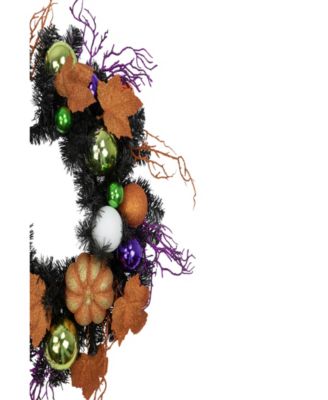 Jack-O'-Lantern in Witches Hat Halloween Pine Wreath, 24" Unlit