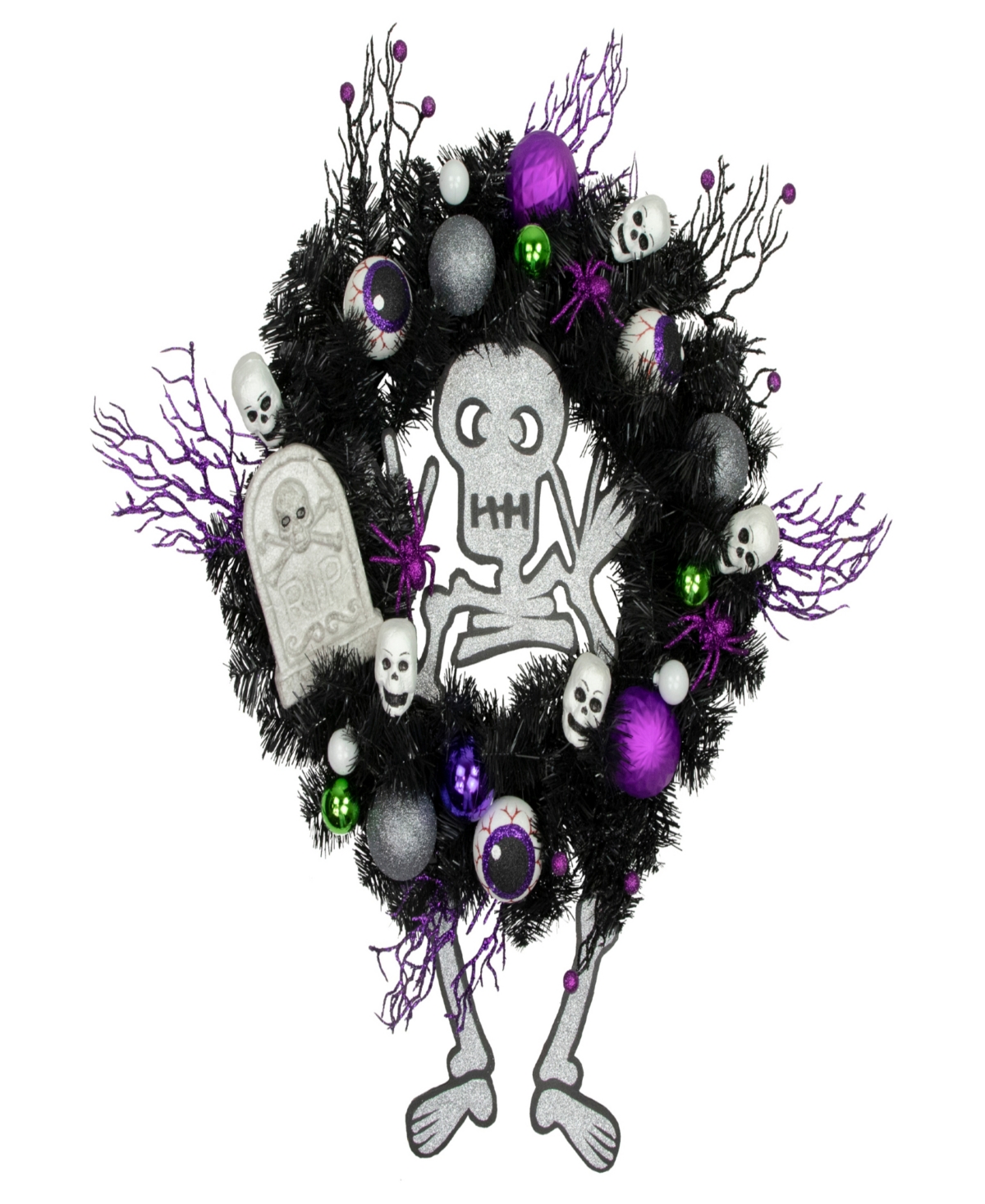 Northlight Spooky Skeleton Pine Halloween Wreath, 24" Unlit In Black