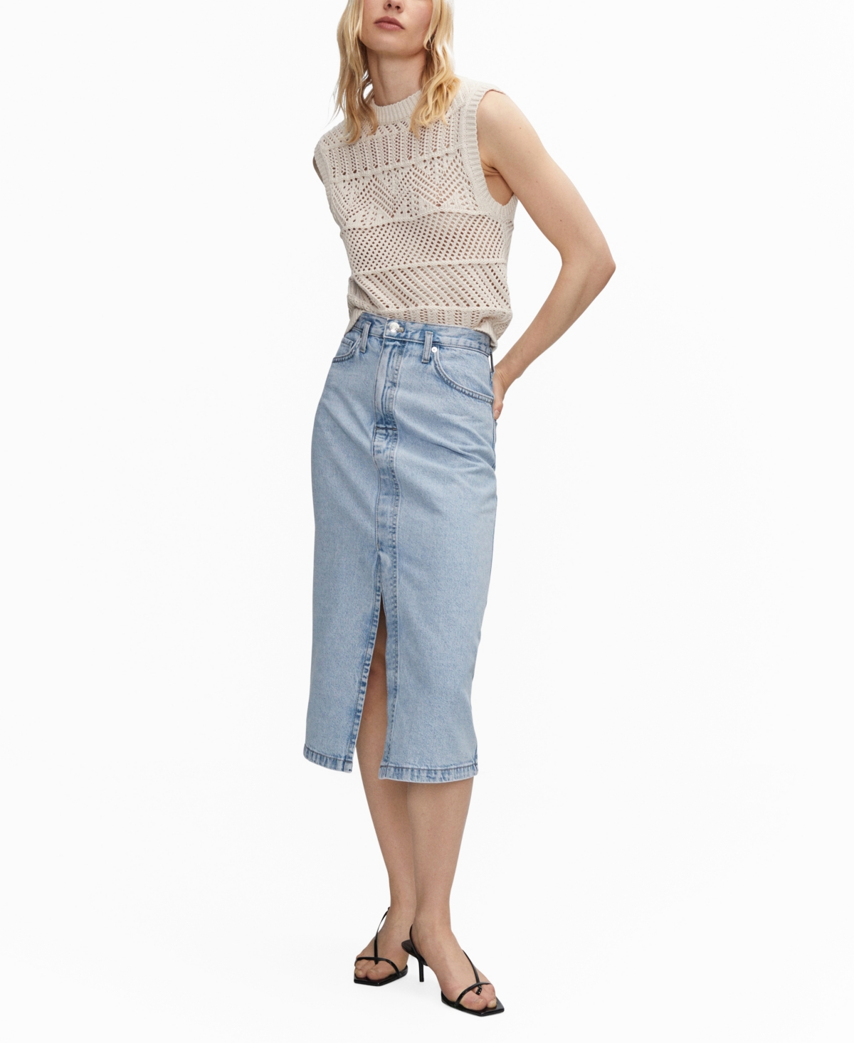 Mango Women's Denim Midi-Skirt