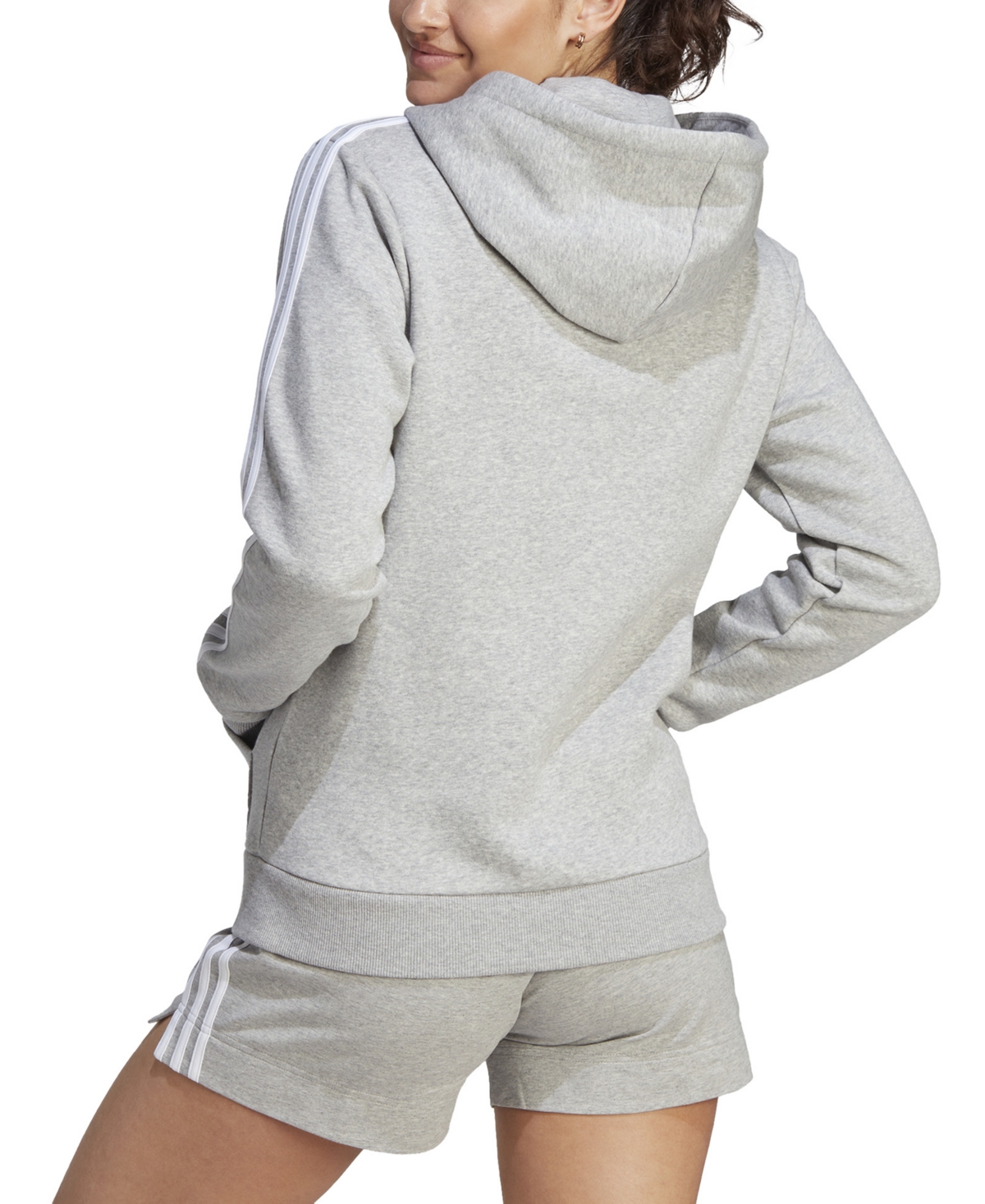 Shop Adidas Originals Women's 3-stripe Cotton Fleece Full-zip Hoodie Sweatshirt In Medium Grey Heather
