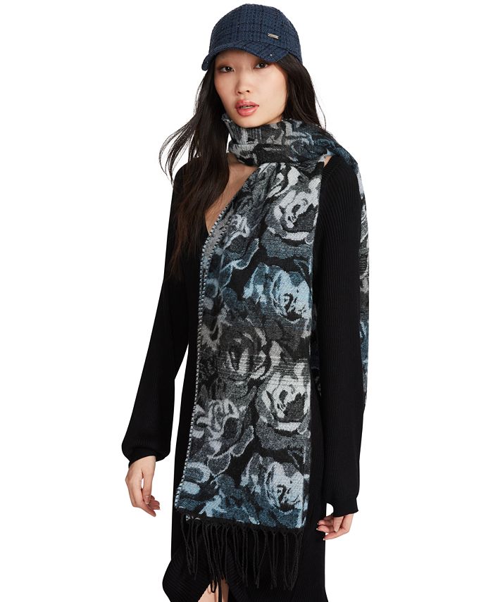 Steve Madden Women's Vibrant Rose Jacquard Blanket Scarf With Fringe