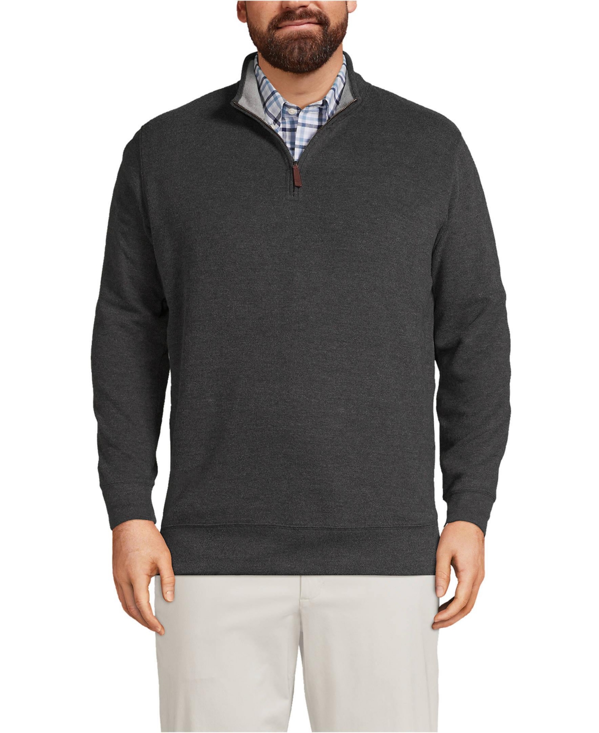 Lands' End Men's Big & Tall Bedford Rib Quarter Zip Sweater