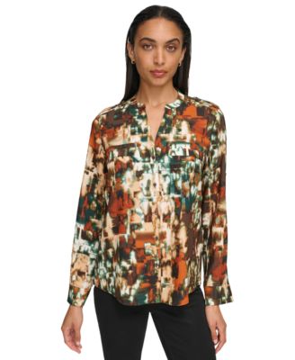 Calvin Klein - Women's Printed V-Neck Blouse