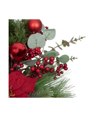 Artificial Berry and Poinsettia Christmas Wreath 28" Unlit