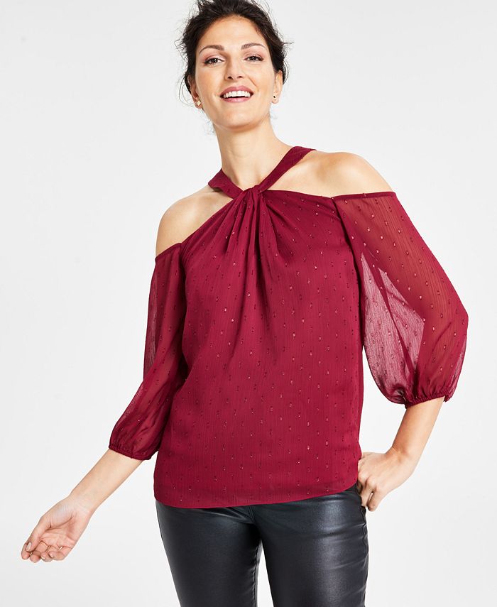 I.N.C. International Concepts Women s Twist Neck Cold Shoulder Top
