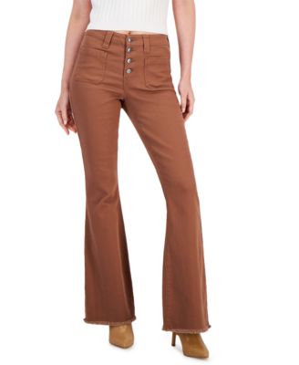Juniors' Frayed-Hem Flare Jeans