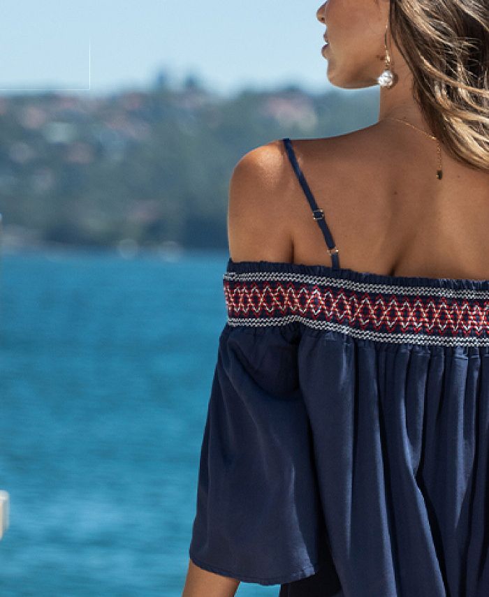 CUPSHE Women's Smocked Lace OpenShoulder Beach Dress Macy's