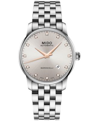 Mido - Men's Swiss Automatic Baroncelli Diamond (1/10 ct. t.w.) Stainless Steel Bracelet Watch 38mm