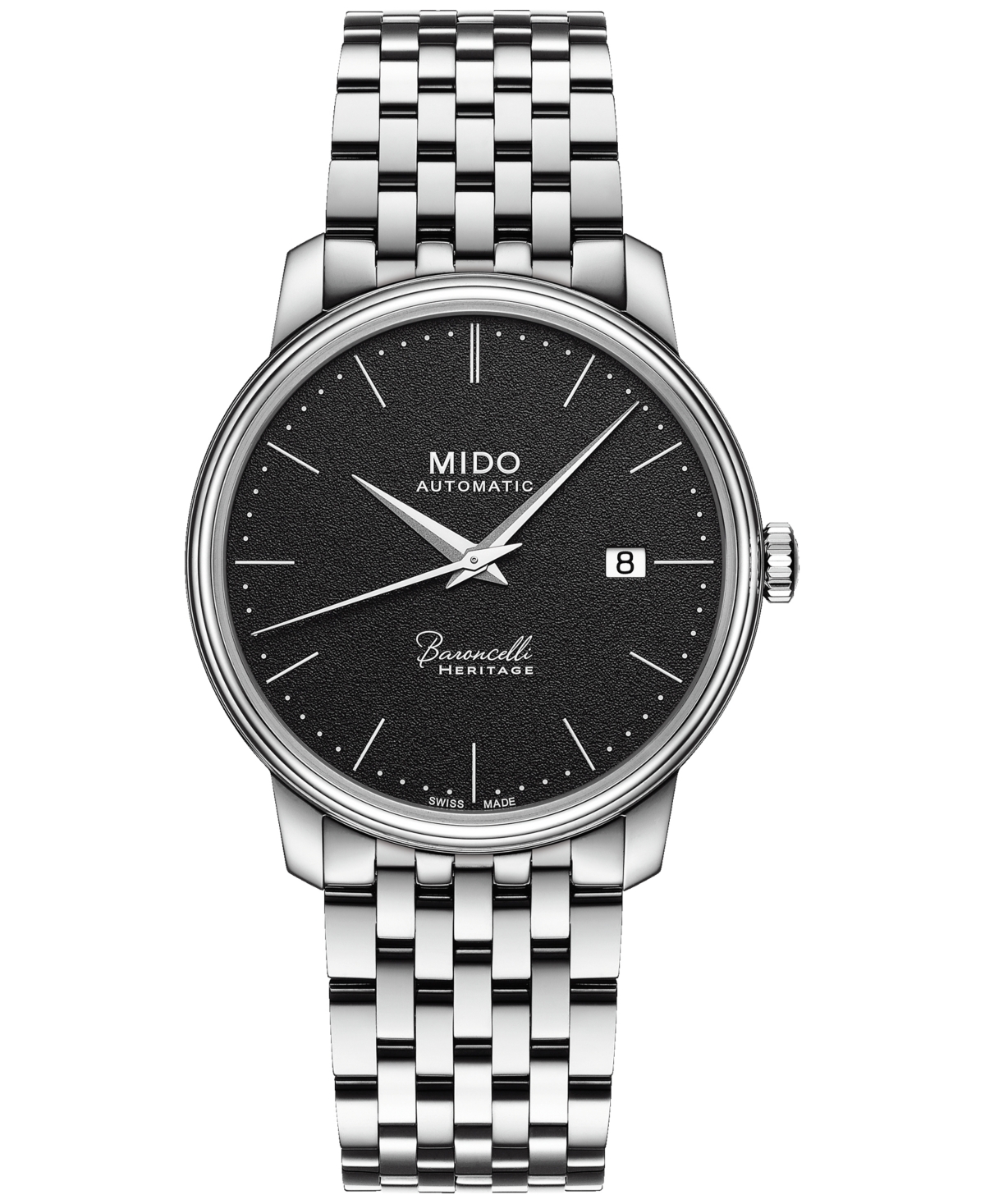 Mido Men's Swiss Automatic Baroncelli Heritage Stainless Steel Bracelet Watch 39mm In Black