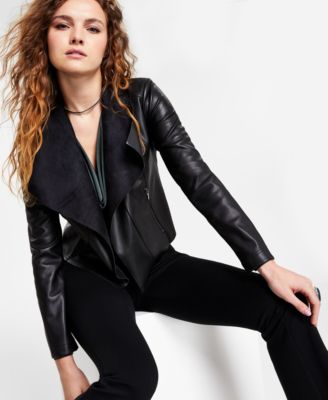 Bar III Women's Faux-Leather Flyaway Jacket, Created for Macy's