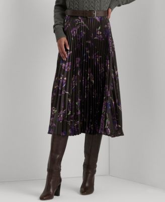 로렌 랄프로렌 Lauren Ralph Lauren Petite Pleated Charmeuse Skirt,Brown/Purple/Multi
