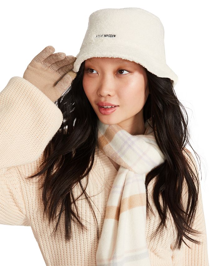 Steve Madden Sherpa Bucket Hat with Satin Lining and Embroidered Logo ...