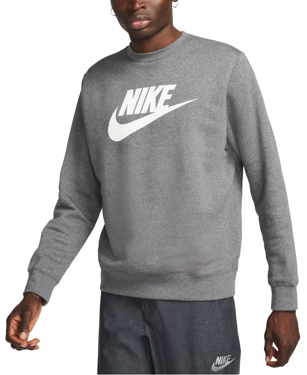 Shop Nike Men's Sportswear Club Fleece Graphic Crewneck Sweatshirt In Charcoal Heather