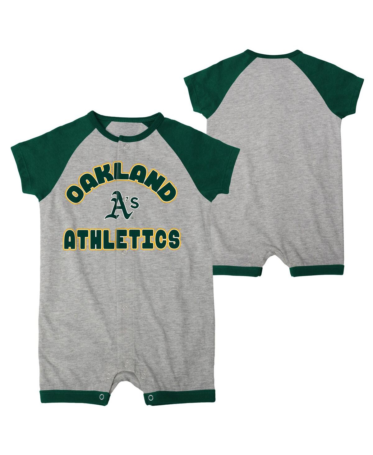 Newborn and Infant Boys and GirlsOakland Athletics Extra Base Hit Raglan Full-Snap Romper - Heather Gray