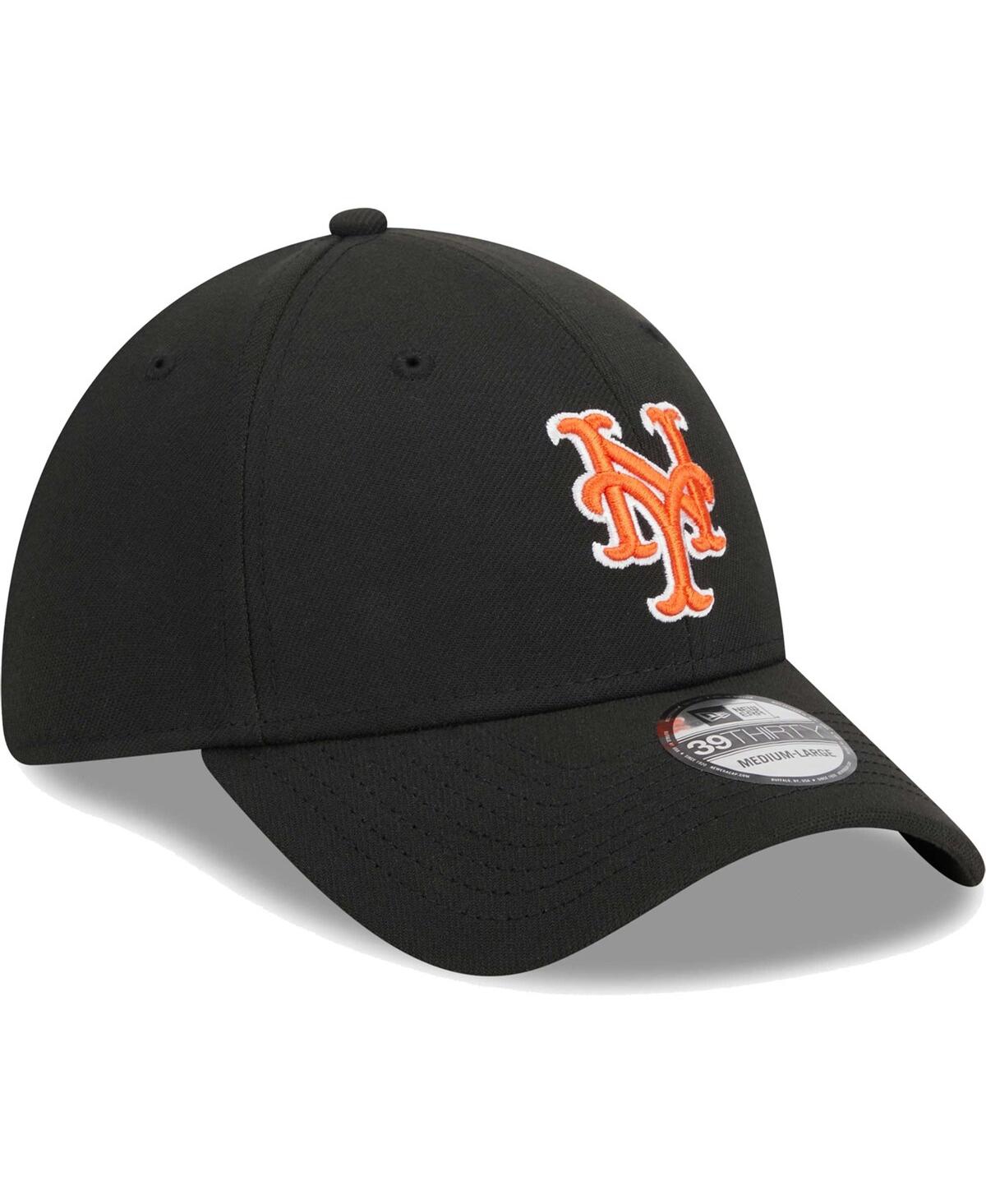 New Era Men's  Black New York Mets Logo 39thirty Flex Hat In Black