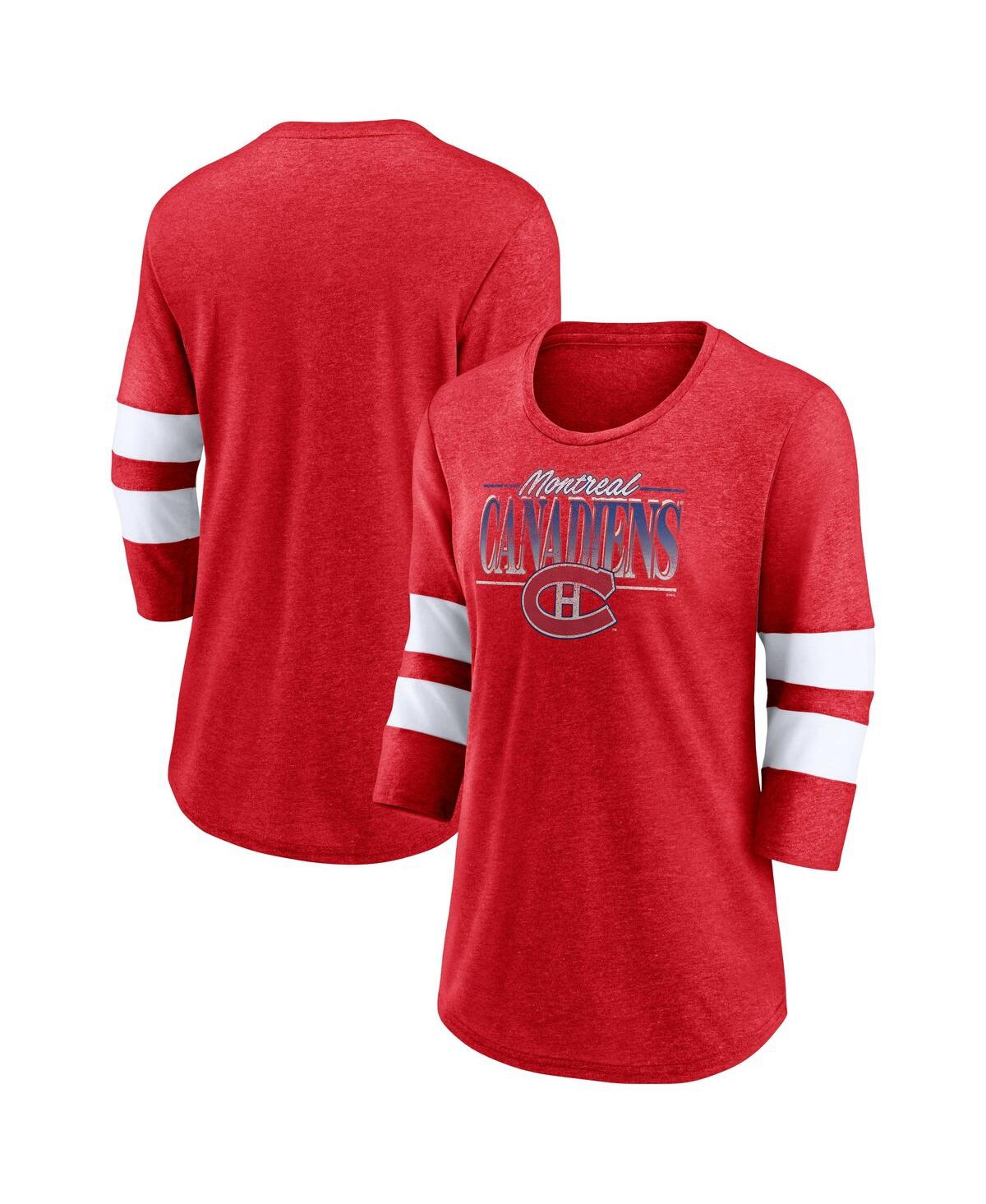 Women's Fanatics White Montreal Canadiens Full Shield 3/4-Sleeve Tri-Blend Raglan Scoop Neck T-shirt - White