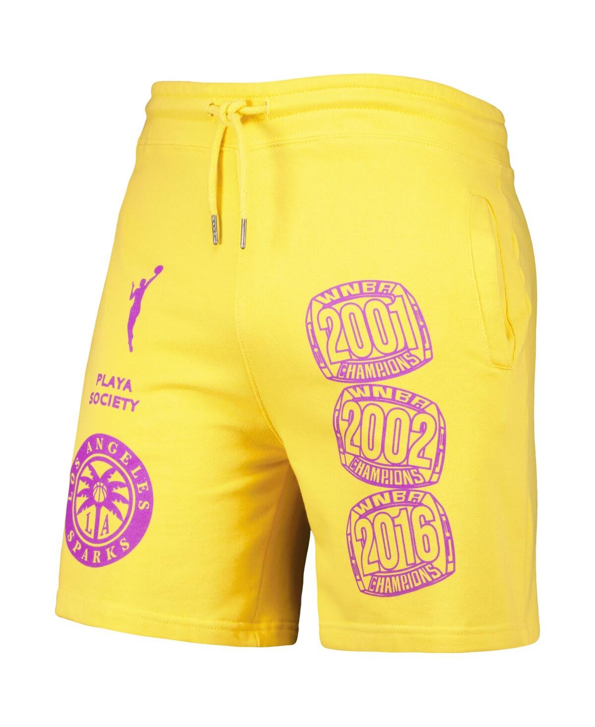 Shop Playa Society Men's  Gold Los Angeles Sparks Legacy Logo Shorts