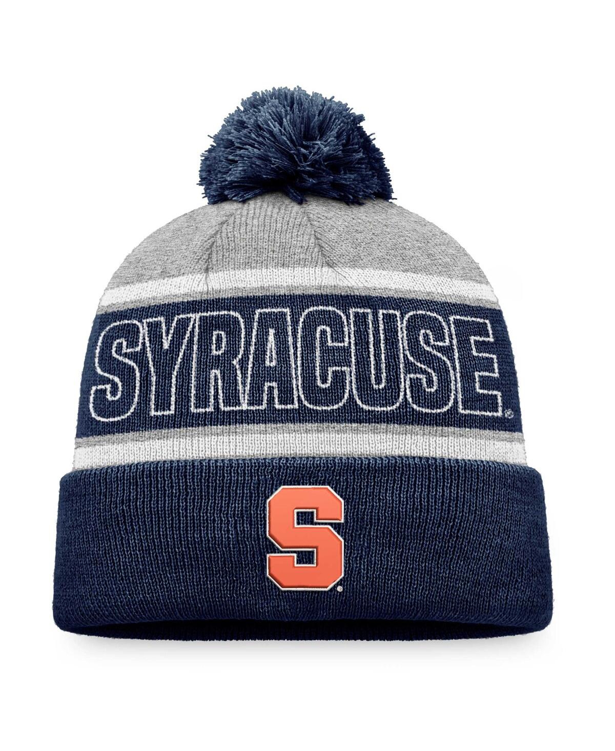 Top Of The World Men's  Navy, Heather Gray Syracuse Orange Cuffed Knit Hat With Pom In Navy,heather Gray