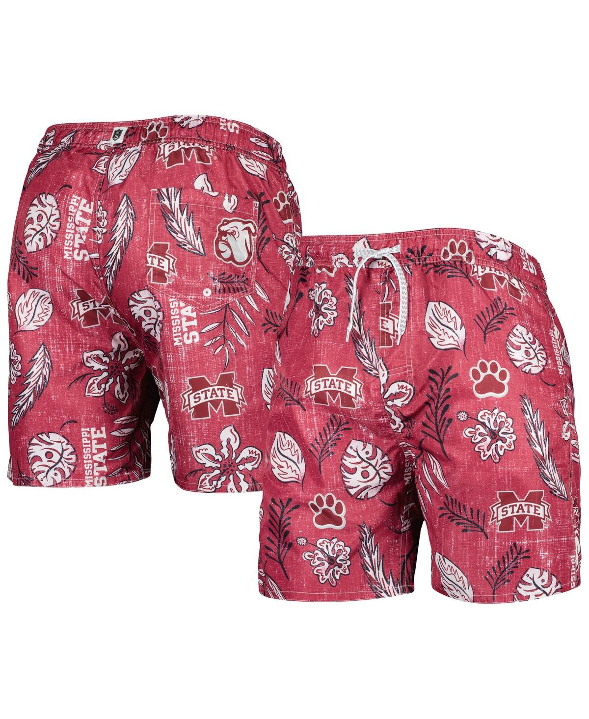 Men's Wes & Willy Maroon Mississippi State Bulldogs Vintage-Like Floral Swim Trunks - Maroon