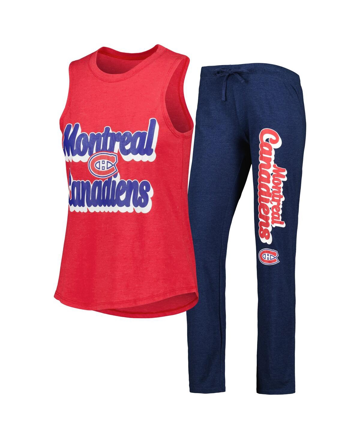 Concepts Sport Women's  Heather Red, Heather Navy Montreal Canadiens Meter Muscle Tank Top And Pants In Heather Red,heather Navy