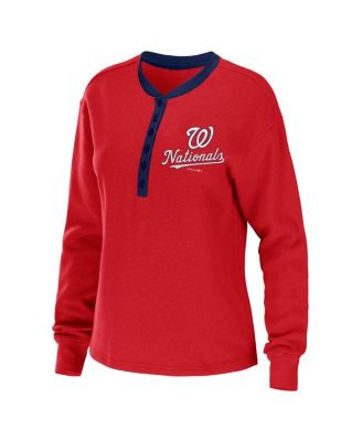 Women's Red Washington Nationals Waffle Henley Long Sleeve T-shirt