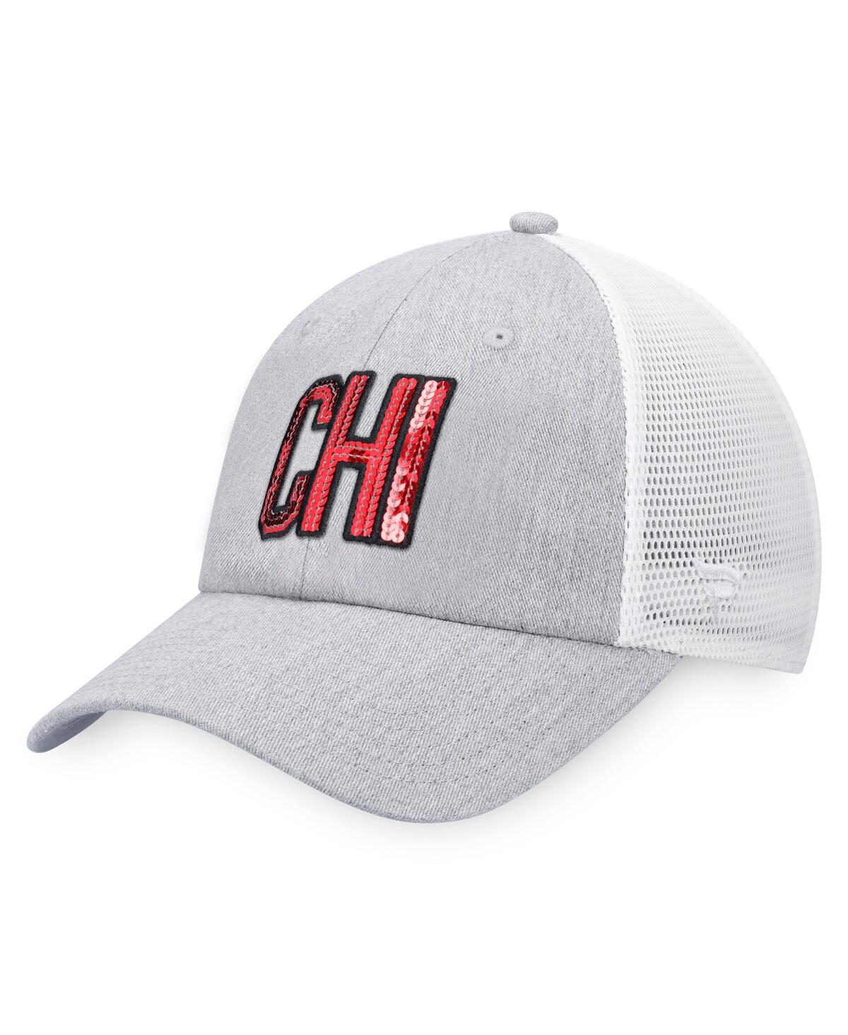 Fanatics Women's  Heather Gray, White Chicago Blackhawks Iconic Glimmer Trucker Snapback Hat In Heather Gray,white
