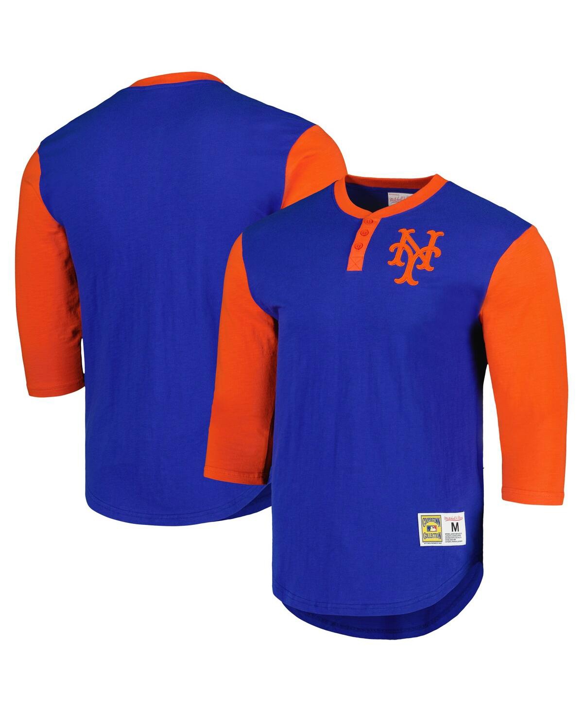 Shop Mitchell & Ness Men's  Royal New York Mets Cooperstown Collection Legendary Slub Henley 3/4-sleeve T-