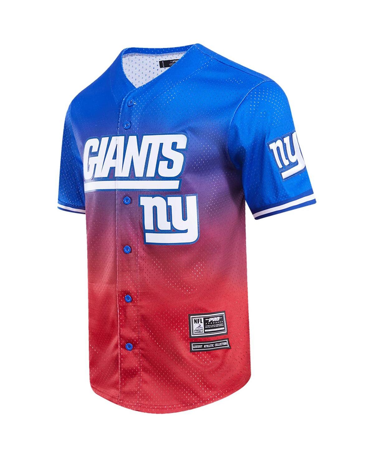 PRO STANDARD MEN'S PRO STANDARD ROYAL, RED NEW YORK GIANTS OMBRE MESH BUTTON-UP SHIRT 