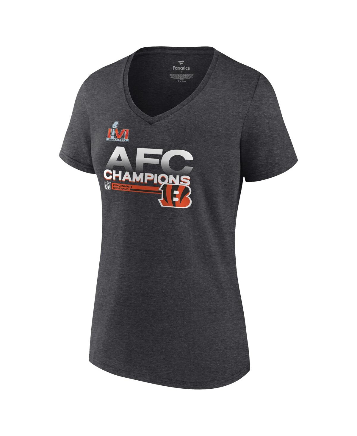 Women's FanaticsCincinnati Bengals 2021 Afc Champions Locker Room Trophy Collection V-Neck T-shirt - Heathered Charcoal
