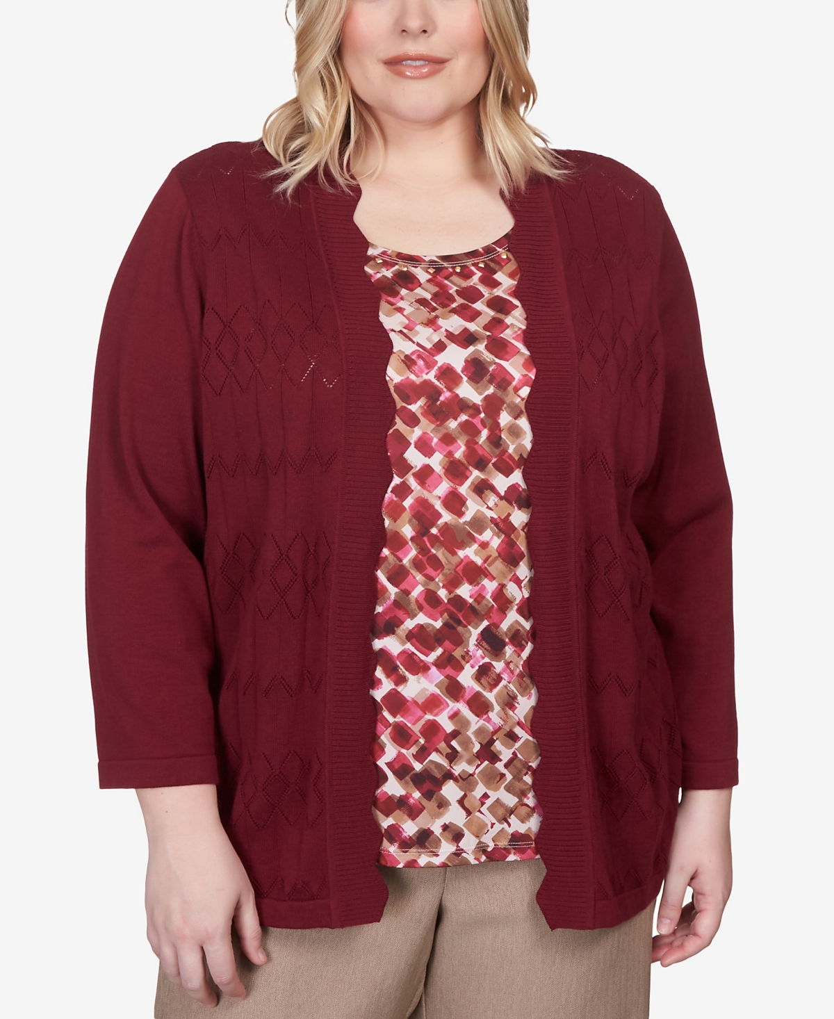 Alfred Dunner Plus Size Mulberry Street Skin Inner Two In One Sweater