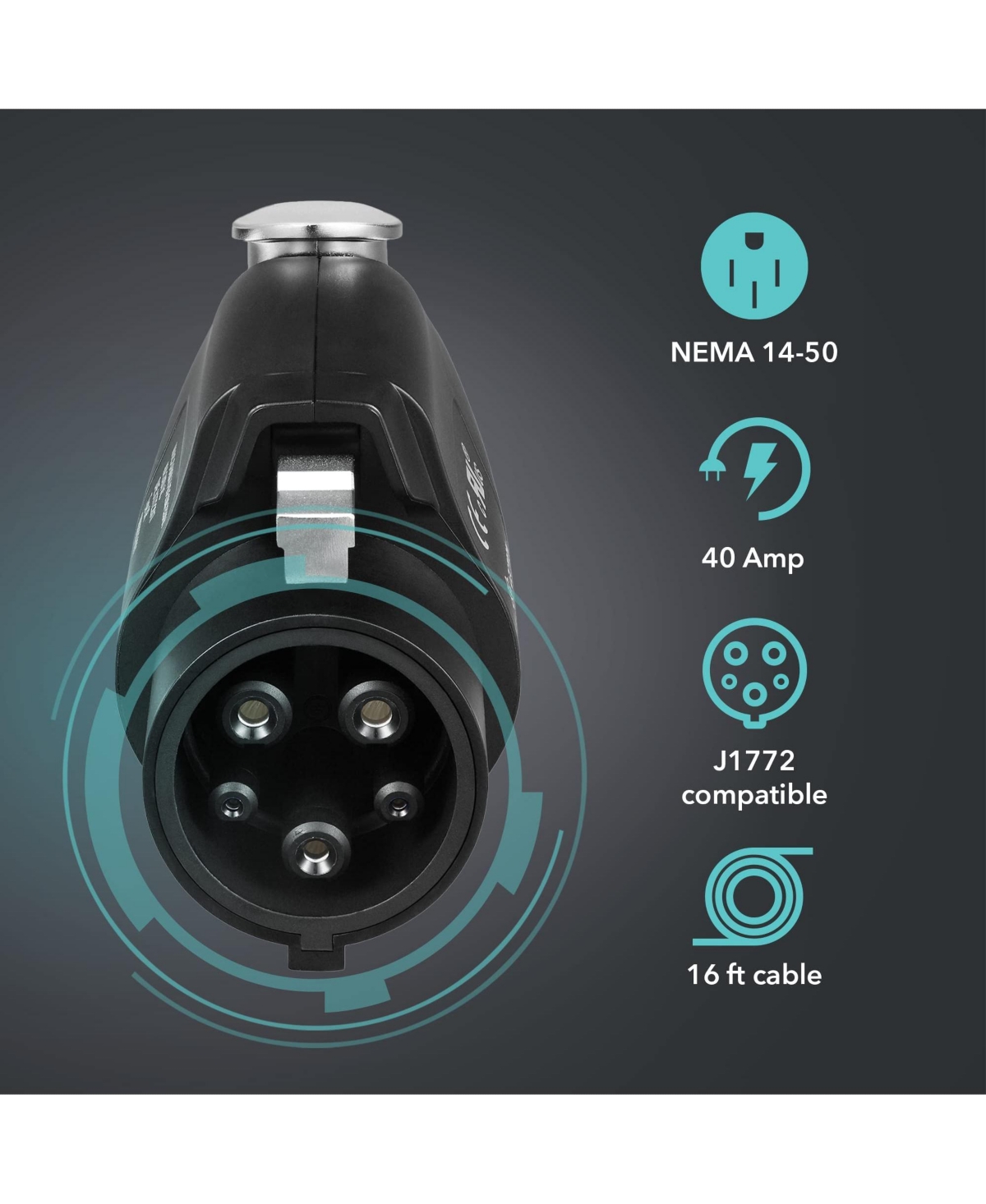 Lectron Level 2 Ev Charger - Etl Certified, 240V, 40 Amp, Nema 14-50 Plug, 16 ft Extension cord & J1772 Cable- Portable Electric Car Charger for J1772