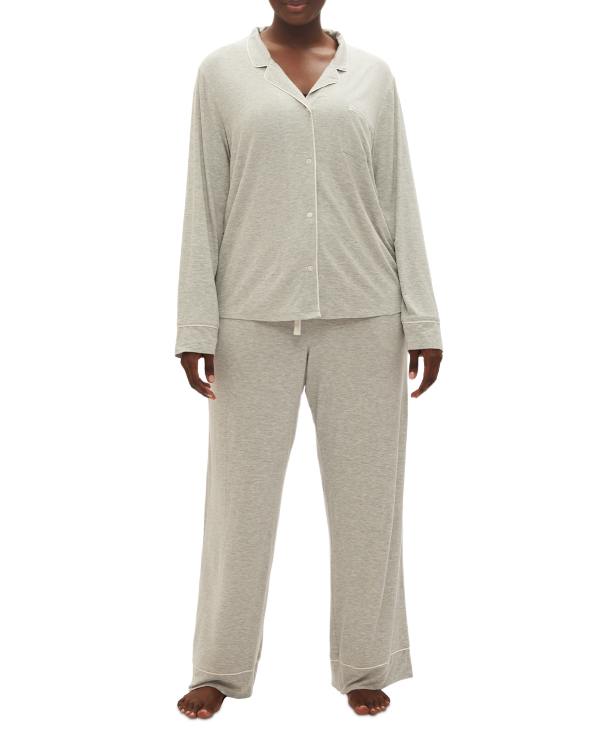 Gap Body Women's 2-Pc. Notched-Collar Long-Sleeve Pajamas Set